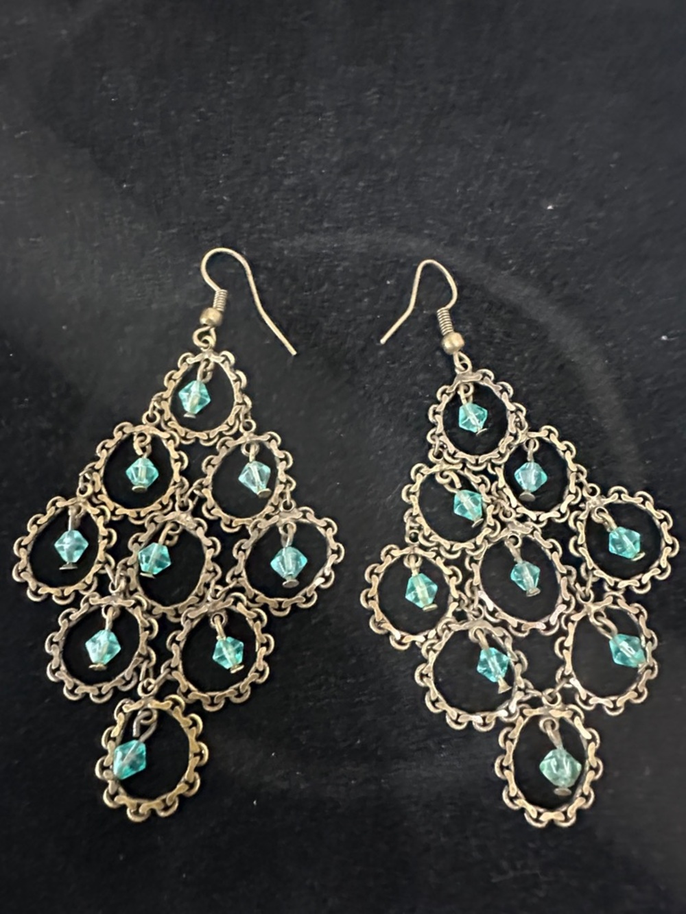Chandelier Earrings with Teal Crystal Accents